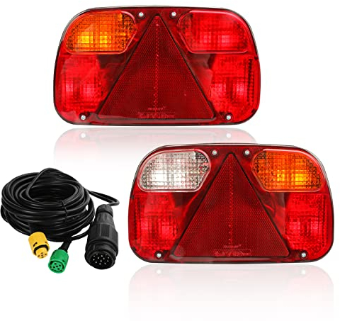 Yuanjoy 12V Universal Rückleuchte Anhänger 13 Poliger Set mit 5,5m Kabel Vorverkabelt 13-polig Stecker, 5-pol Bajonett - Links & Rechts Anhängerbeleuchtung Rücklicht