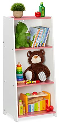 Relaxdays Kinderregal, 3 Fächer, HxBxT: 88 x 40 x 30 cm, Aufbewahrungsregal Kinderzimmer, Spielzeugregal, MDF, weiß/rosa