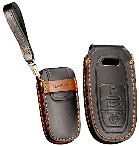KUNIO Coque de Protection clé de Voiture Compatible avec Audi A4 A5 A6 A7 A8 RS4 RS5 RS6 RS7 Q5 Q8 R8 S4 S5 S6 S7 Étui de clé en Cuir avec Porte-clés B Noir