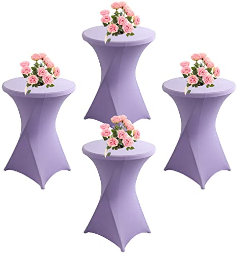 KAYBTNT 4er Set Stehtisch Hussen, Spandex Stretch Stehtischhussen für Bistrotisch, Tischhussen für Stehtische Ø 60-80cm, Elegante Tischdecke für Bankett Hochzeit Geburtstag Party,Lila,60x110cm