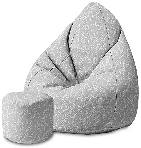 DreamRoots Bean Bag 80x80x120cm - Sitzsack mit Lehne und Hocker und Bezug - Sitzkissen Boden - Chill Bubibag - Sitzsack mit Füllung - Erwachsene mit Füllung M-Lichtblum1
