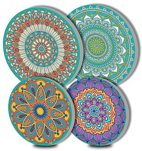 Walarky Mandala Metal Round Hob Covers 4-Piece Stove Plate Cooker Hob Covers for Electric Cookers Top Burner Gas Range Oven Protector Kitchen Tools Accessories Modern Cooktop Decorative Kitchen Decor