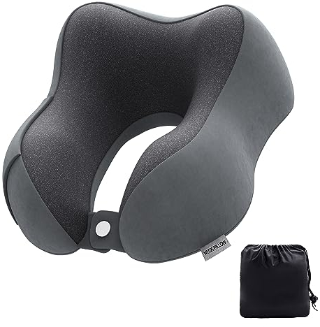 Reisekissen Memory Foam Nackenkissen Leicht Schnellpack für Flugzeug Zug Auto Reise Camping Nackenstützkissen (Dunkelgrau)