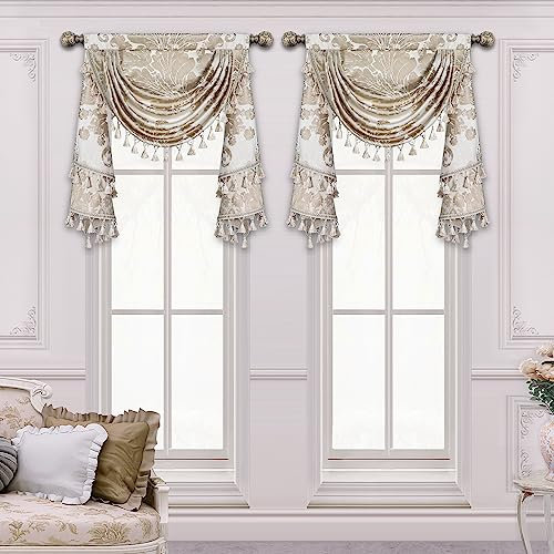 TOPLUXE Swag Volant Vorhang für Schlafzimmer Esszimmer Wohnzimmer Küche, Damast Kurzstore Waterfall Volant-Vorhang für Fenster 1 Stück (Breite 100cm, Weiß)