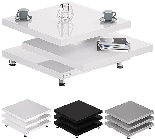 Casaria® Table Basse Blanc laqué Table de Salon modulable Table Basse carrée Moderne 72x72cm avec Plateaux rotatifs