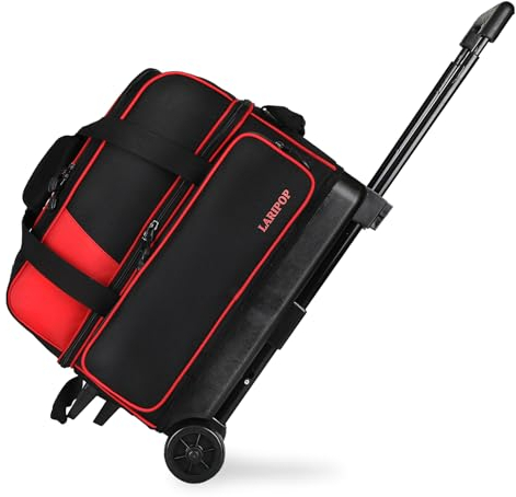 LARIPOP Bowlingtasche mit zwei Rollen und 2 Kugeln, mit einem separaten großen Schuhfach für Bowlingschuhe, einem 3-teiligen Teleskopgriff, der sich bis zu 101,6 cm ausziehen lässt, entworfen für