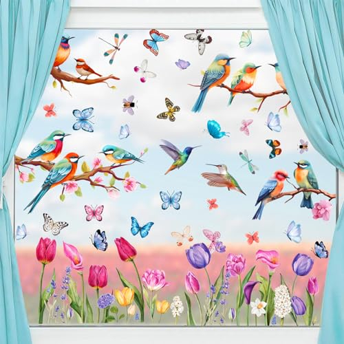Shinybox Fensterbilder Frühling Selbstklebend, 9 Blätter Fensterbilder Frühling Sommer Schmetterlinge Deko, Fensterbilder Blumen Wiederverwendbar, Fensterbilder Kinderzimmer Fensterdeko Frühling(C)