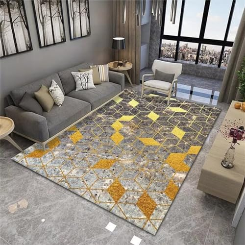 RUGMRZ Rutschmatte Teppich Zimmer deko Die grau-gelben Wohnzimmeraccessoires mit geometrischem Muster sind pflegeleicht und rutschfest. Babyzimmer Teppich Junge 200X300CM