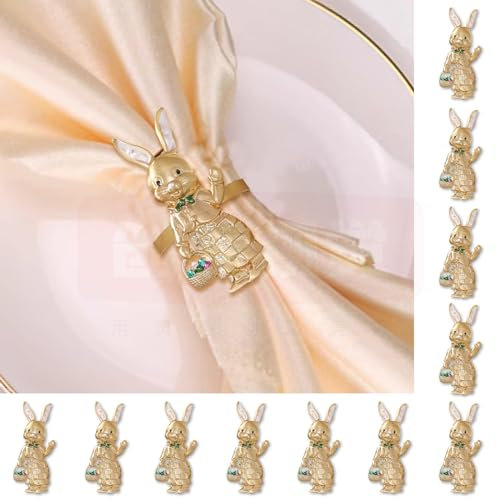 Osterhasen-Serviettenringe, 12 Stück, Kaninchen, goldfarben, Serviettenringe, Halter, Metall-Serviettenringschnallen für Ostern, Abendessen, Hochzeiten, Partys, Hochzeiten, Tischdekoration