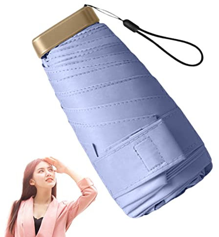 Sombrilla con protección UV, sombrilla de viaje para bolso de mano, paraguas compacto UV con doble uso para sol y lluvia, sombrilla resistente al viento