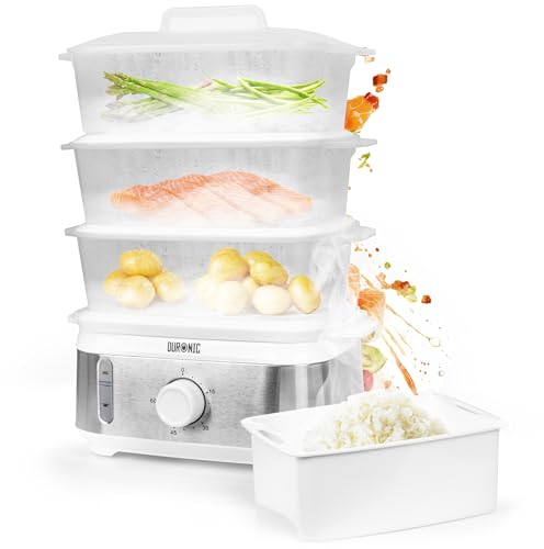 Duronic 3 Tier Food Steamer FS95 Electric Veggie Steamers for Food Cooking Kitchen Steamers for Eggs Rice Meat Momos & Steaming Fish Baby Steam Cooker 9L Steamer Pot