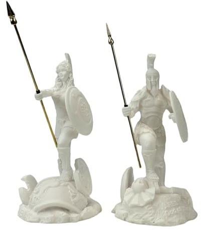 Set Athena Minerva & Ares Griechisch-römische Götter gegossene Alabaster-Skulptur Statue
