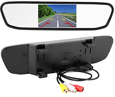 Monitor per Specchietto Retrovisore HD TFT-LCD 4,3 Pollici, Schermo per Monitor per Auto 480 H X 272 V, Telecamera di Retromarcia per Specchietto Retrovisore per Auto, 12 V,