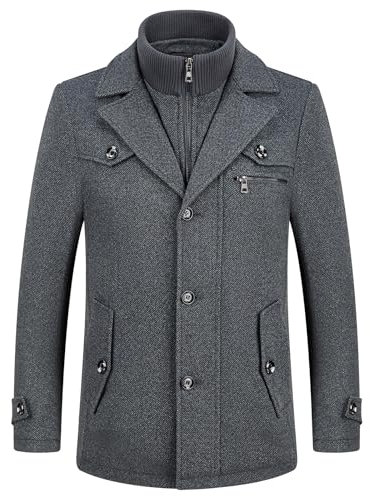 KUDORO Manteau Homme en Laine Chaud pour Hiver Trench Coat Mi-Long Classique Parka Pardessus Caban Slim Fit Élégant Business Décontractée Duffle-Coats Coup-Vent Revers Overcoat(Gris Foncé1,3XL)