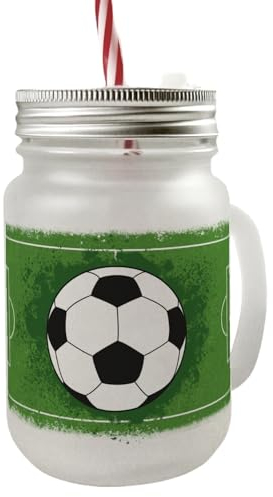 speecheese Fußball mit Fußballfeld Mason Jar Henkel Trinkglas mit Deckel ein buntes Glas für Fußballfans Mason Jar Henkel Trinkglas mit Deckel Motiv Kinder Jungen Kindergeburtstag