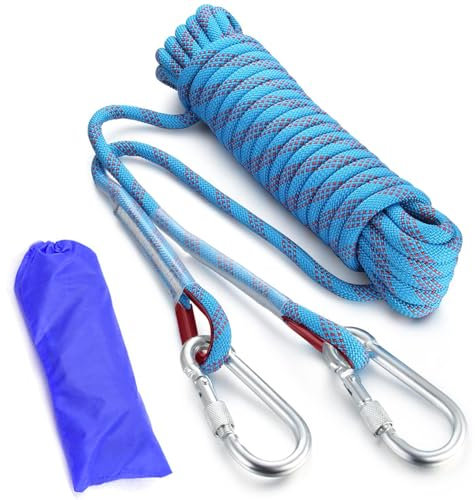 Mumjooyi Corda arrampicata 10 mm x 20 m Corda da Arrampicata con 2 Moschettone Corda per Arrampicata su Roccia per Esterni Adatto All'arrampicata Campeggio Blu