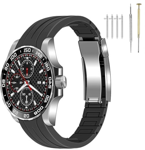 SINAIKE Weiche Silikon Gummi Uhrenarmband Kompatibel mit Moonswatch, Rolex, Seiko, Citize, Tapered 20mm gebogenes Ende Uhrenarmband Ersatz mit klassischer Tauchschnalle für Männer Frauen Schwarz