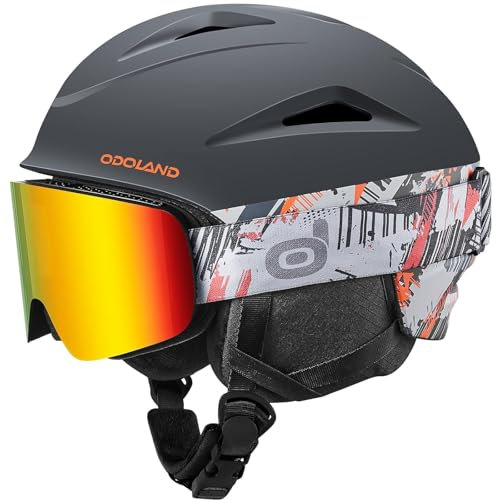 Odoland Skihelm und Skibrille Set Snowboardhelm mit Snowboardbrille für Damen und Herren und Jugend Ski Goggles UV 400 Schutz Windwiderstand Snowboard Brille zum Skifahren und Bergsteigen