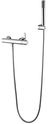Conjunto de Grifería Monomando de Ducha GALYON Serie Monza, Flexo PVC 1.8m, Mango Ducha Redondo, Cartucho Cerámico Ø 35mm, Acabado Cromado