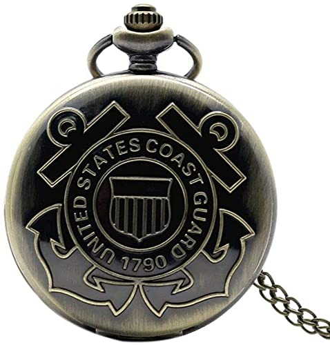 JFNHUTL Retro Bronze US Department of The Army Navy Airforce Marine Corps Coast Guard Feuerwehrmann Taschenuhr Halskette Kette Geschenk