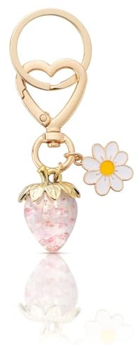 MORSUNBELA Schlüsselanhänger Rosa Mädchen Schlüsselbund Anhänger Schlüssel Pink Erdbeer-Schlüsselanhänger für Damen Frau