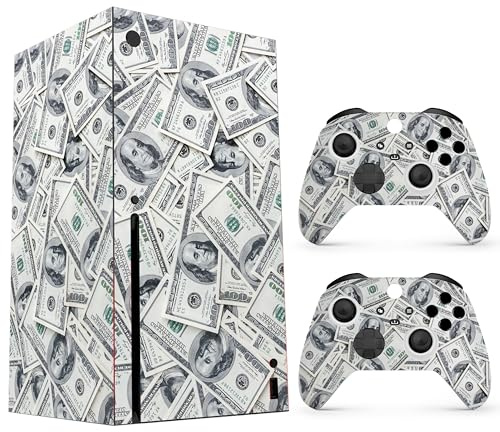 Skin Sticker compatible avec XBX Series X Cover – Dollar américain, 2 skins de manette et habillage de console – Sans bulles, protection complète, amovible