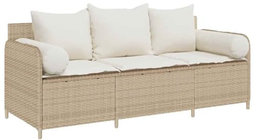 vidaXL Divano da Giardino con Cuscini a 3 Posti Beige in Polyrattan, Divano da Esterno, mobili da Giardino, mobili da Giardino