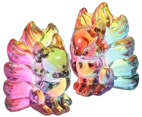 Garneck 2stücke Kristall Neunschwänziger Fuchs Figurine Handgeblasenes Glas Tier Ornament Für Büro Oder Wohnraum Elegante Dekoration