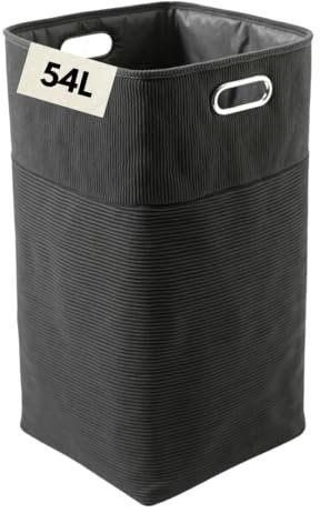 WÄSCHESACK 54L – Cord - Schmaler Wäschesammler für Schmutzwäsche mit moderner Optik, faltbar & tragbar, ideal für Bad, Kinderzimmer – Perfekte Wäschebehälter für Ordnung & Aufbewahrung Grau