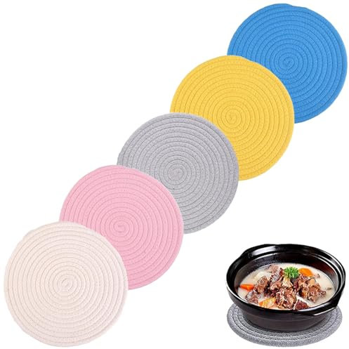 Guyode 5 Pièces Dessous de Verre, sous Bock Coton Absorbants Tressés, Rond Dessous de Tasse Réutilisable, 5 Colors Coaster Antidérapants en Coton Tressé pour Boissons Tasses à Café Verres Mugs