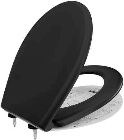 ANYCEE Abattant WC avec frein de chute, cuvette toilette forme O, lunette WC en Duroplast, cuvette WC antibactérienne, lunette de toilette inaltérable, très résistant, Noir universel