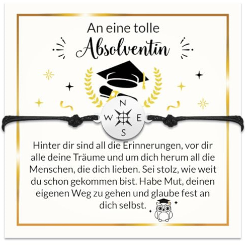 Cadimus Abschluss Armband Bachelor, Kompass-Armband Silber, Abschluss Geschenk, Abitur Mädchen Junge, Grußkarte zum Schulabschluss, Abschlussgeschenke für Freunde und Klassenkameraden