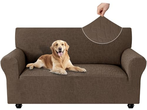 Ystyle Stretch Sofa Überzug mit Armlehne 2 Sitzer, Braun | Waschbar Sofabezug , Couch Überzug Kratzfest, Sofaschoner rutschfest, Couch Cover für Katze Hunde, Sofa Cover