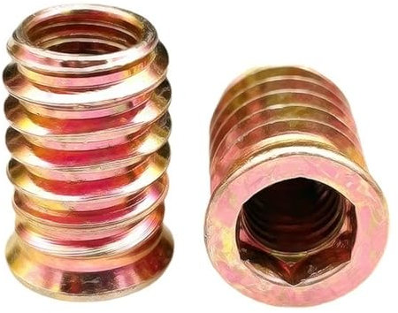 BACSHBY 20 tuercas roscadas M10 x 15 mm, insertos de rosca de madera galvanizada, manguitos roscados, tuerca hexagonal, tuerca de manguito para muebles de madera