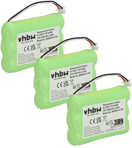 vhbw 3X Batterie Remplacement pour Agfeo 23NO09TT30, 84743411, AH-AAA600F pour téléphone Fixe sans Fil (600mAh, 3,6V, NiMH)