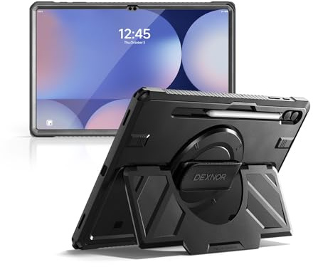 Dexnor Case for Samsung Galaxy Tab S10/S9/S8 Ultra (2024/2023/2022) 14.6, Rugged Shockproof Protective Bumper Cover with 360° Rotatable Hand Strap & Kickstand & Screen Protector & S Pen Holder,Black