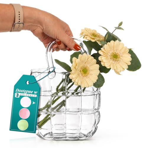 comforder Glas Vase Handtasche für Blumen, 19x11x28 cm (Transparent) | Design Blumenvase, dickwandiges robustes Glas, moderne Tischdeko Hochzeit, vielseitig einsetzbar
