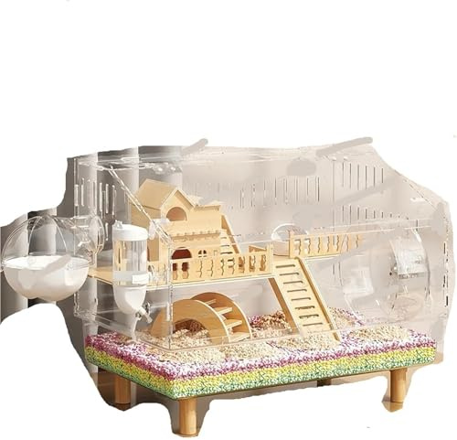 Hamsterkäfig Kompletter Hamsterkäfig, 2-lagiger, transparenter Lebensraum for Hamster, Rennmäuse (18,5 Zoll) für Haustiere