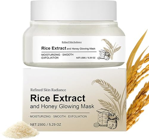 Reis- und Honig-Glow-Maske, sanftes Peeling, abwaschbare Gesichtsmaske für fahle, raue Haut, verfeinert die Poren, sorgt für ein glattes Hautbild, spendet Feuchtigkeit und verleiht einen strahlenden T