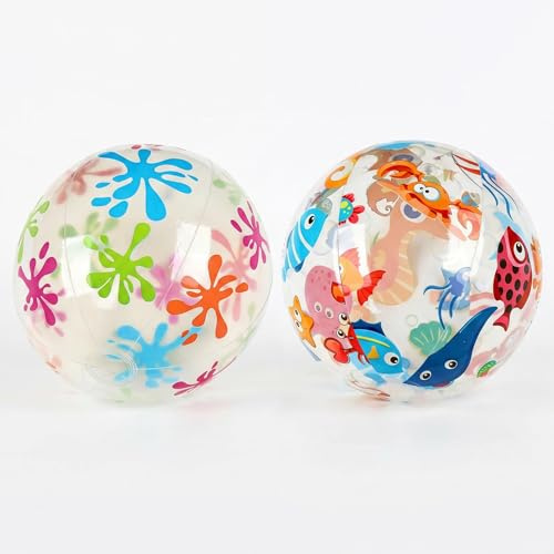 MIGIFTDY 2 Pack 40cm Cute Animal Seaweed Pattern Inflatable Beach Balls,Transparent Inflatable Ball, Beach Toys for Outdoor Pool Party, Ball Pool Balls Summer Pool Inflatable Ball