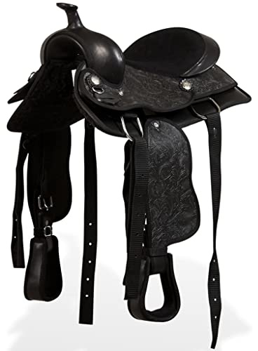 Mangloder Selle western en cuir véritable, 30,5 cm, noir, pour chevaux d'équitation et de loisirs, selle durable pour poney, dressage, saut, terrain et tournoi
