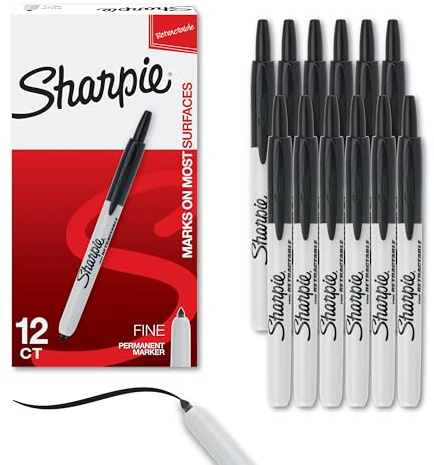 Sharpie Retractable Permanent Markers, Fine Tip, Black, 12 Count - Desk, Classroom, Office Supplies