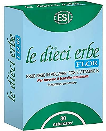 ESI - Le Dieci Erbe Flor, Integratore Alimentare Vegetale con FOS, Lassativo Naturale Contro Stitichezza, Costipazione e Flatulenza, Regola il Transito Intestinale, Senza Glutine e Vegan, 30 Naturcaps