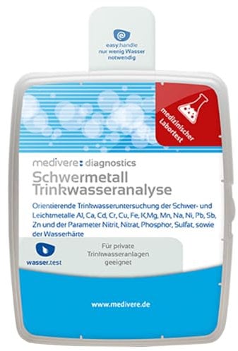 medivere Schwermetall Trinkwasseranalyse - Orientierende Trinkwasseranalyse auf Schwer- und Leichtmetalle und der Parameter Nitrit, Nitrat, Phosphor, Sulfat, sowie der Wasserhärte