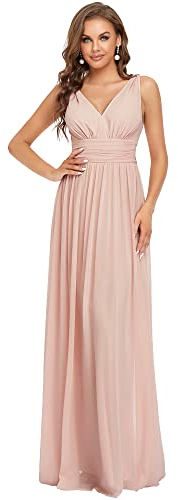 Ever-Pretty Robe Demoiselle d'honneur Femme Longue Décolleté en V en Mousseline de Soie Classique 36 Rose Clair