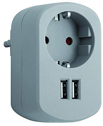 SIMONBRICO Cl118123, Adaptador elec 16amp 1 toma+2 usb 2.1a 250v gr/cen simon b, Gris Ceniza