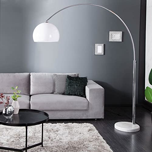 cagü Design Retro Lounge Bogenlampe LUXX Weiß & Chrom glänzend mit Marmorfuß Weiß 175-205cm Höhe verstellbar