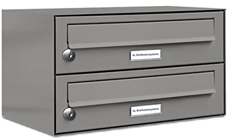 AL Briefkastensysteme 2er Briefkastenanlage Aluminiumgrau RAL 9007, Premium Doppel-Briefkasten DIN A4, 2 Fach Postkasten modern Aufputz