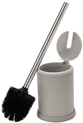 Bath Bliss Brosse à WC et Porte-Brosse avec Couvercle à Fermeture Automatique - Tête de Brosse à 360 degrés - Nettoyage de Salle de Bain - Taille compacte - Rangement et Organisation - Gris Mat