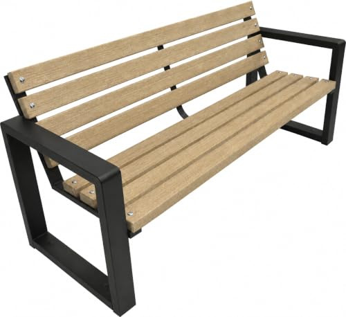Primario Grande Gartenbank Holz mit Rückenlehne, 175 cm - Helle Eiche | Massives Fichtenholz & pulverbeschichteter Stahl, bis 500 kg, wetterfest, Sitzbank für Garten, Terrasse & Park, Grande